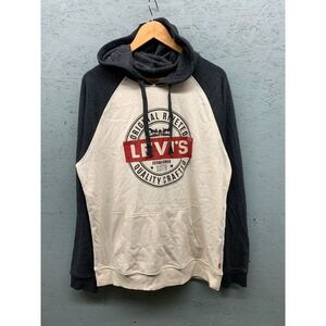 Levi's Original Logo Hoodie Men's Size M Colorblock Gray and Cream Cotton‎ Blend